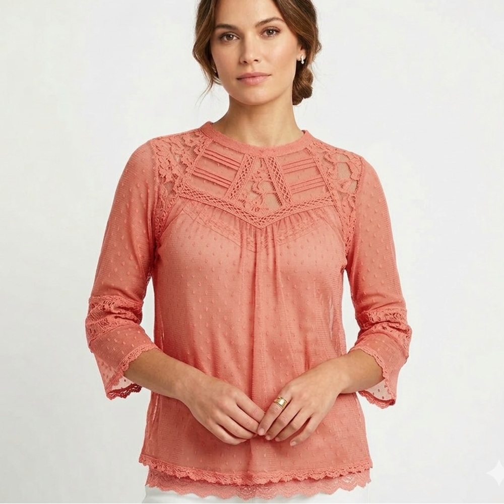Free People Lace Coral Top